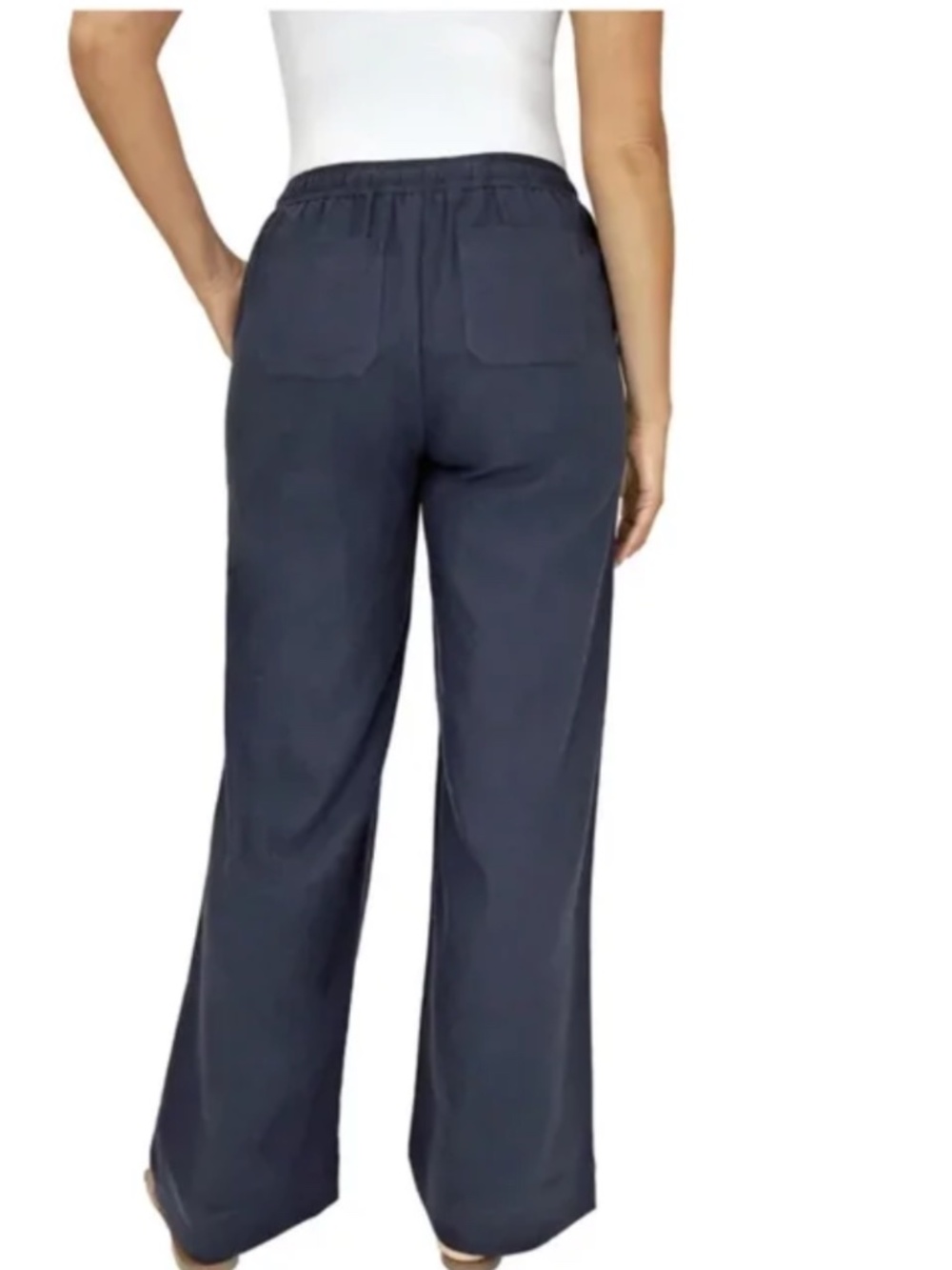 Briggs Womens Pull On Navy Linen Blend Wide Leg Pant Medium - Picture 3 of 11